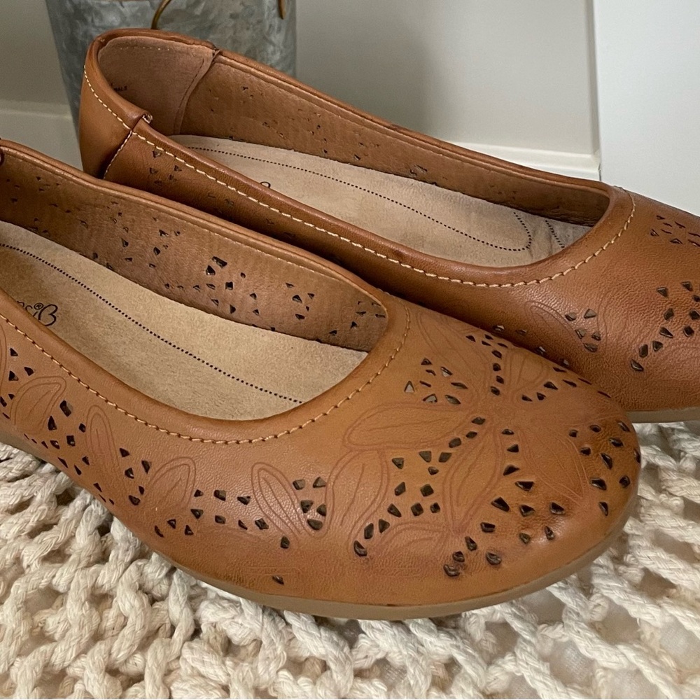 BareTraps Cognac Perforated Slip-On Ballet Flats